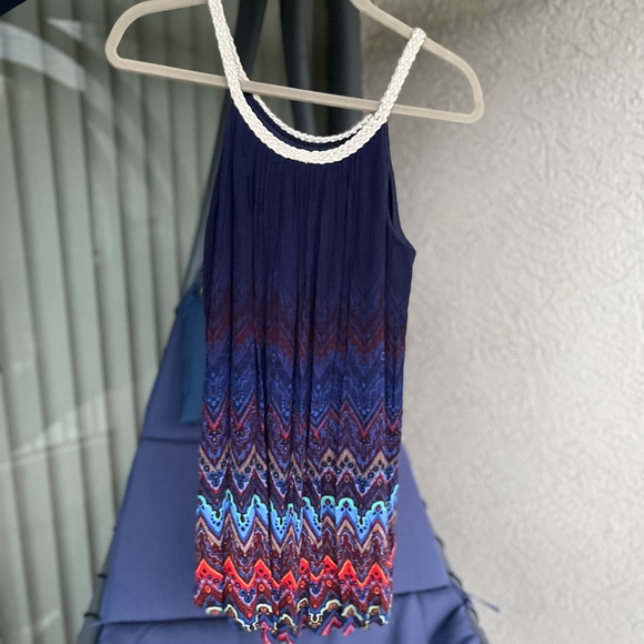 Pinky Halter Tank Navy Base with Gold Rope Straps & Chevron of Red Teal Purple - Picture 8 of 12